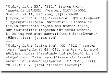 Utdrag ur Leanders SÄPO-akt